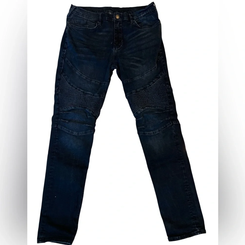 True Religion Rocco Moto Slim Fit Jeans Dark‎ Wash Mens 36x33